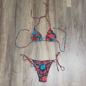 Textured Floral Tie Bikini